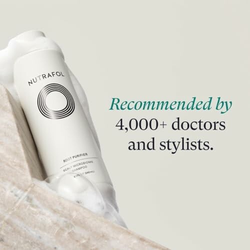 Nutrafol Root Purifier shampoo with text: Recommended by 4,000+ doctors and stylists.